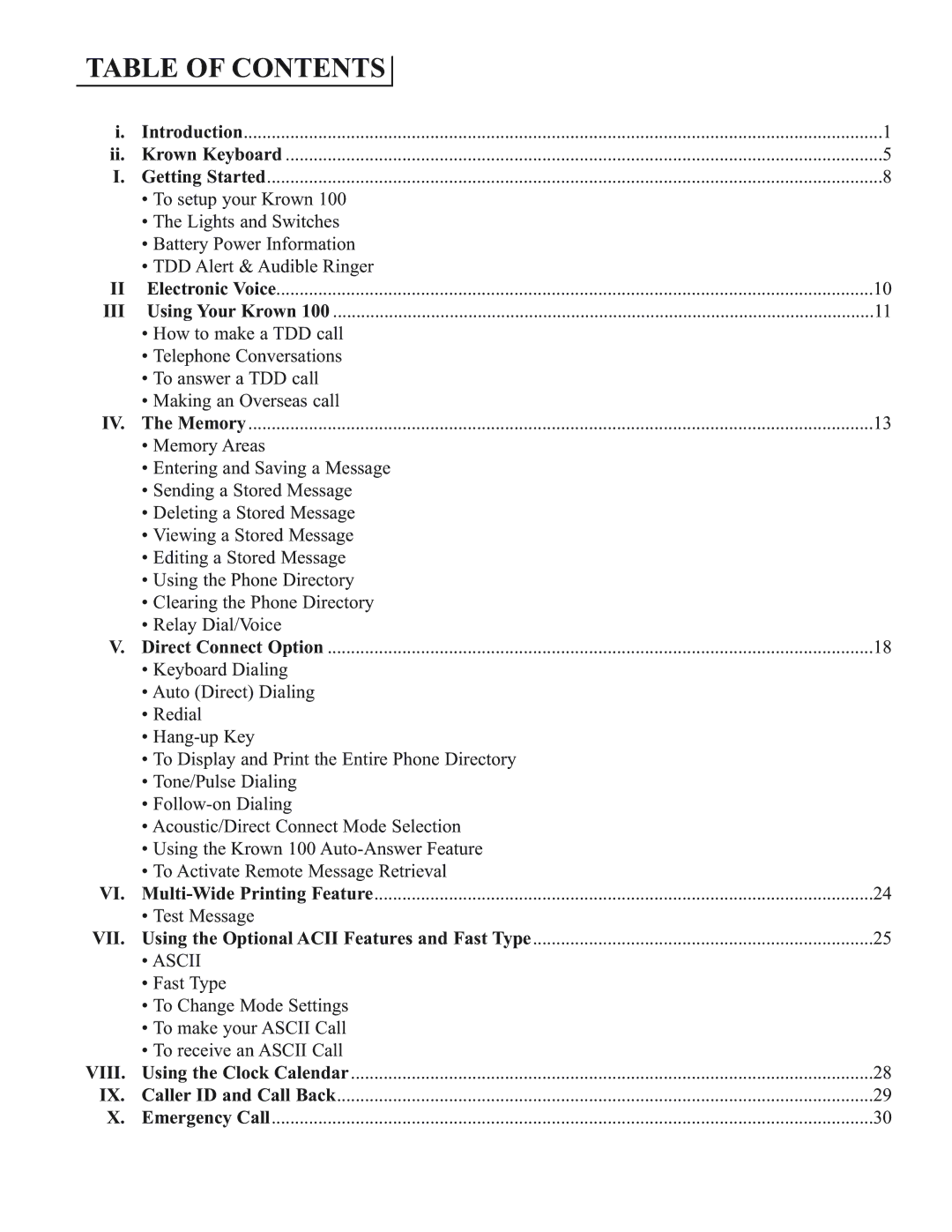 Krown Manufacturing Model Krown 100 manual Table of Contents 