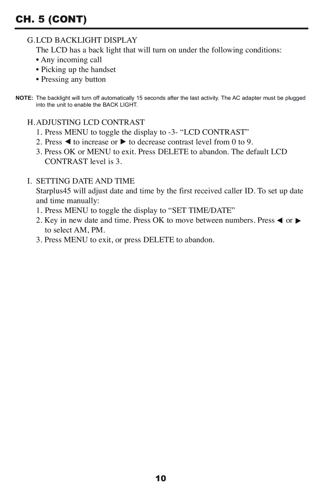 Krown Manufacturing StarPlus-45 owner manual LCD Backlight Display, Adjusting LCD Contrast, Setting Date and Time 