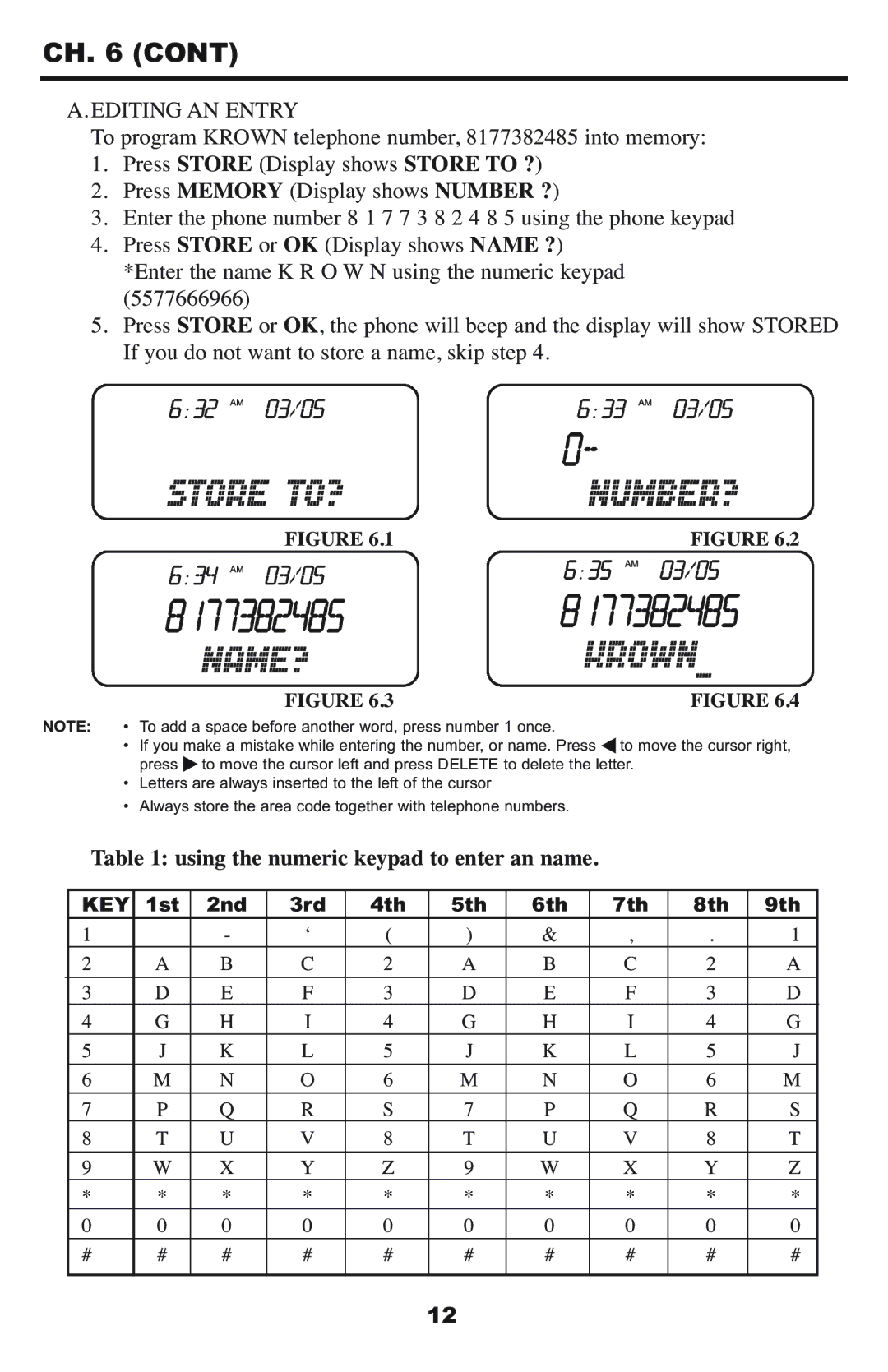 Krown Manufacturing StarPlus-45 owner manual Editing AN Entry, Using the numeric keypad to enter an name 