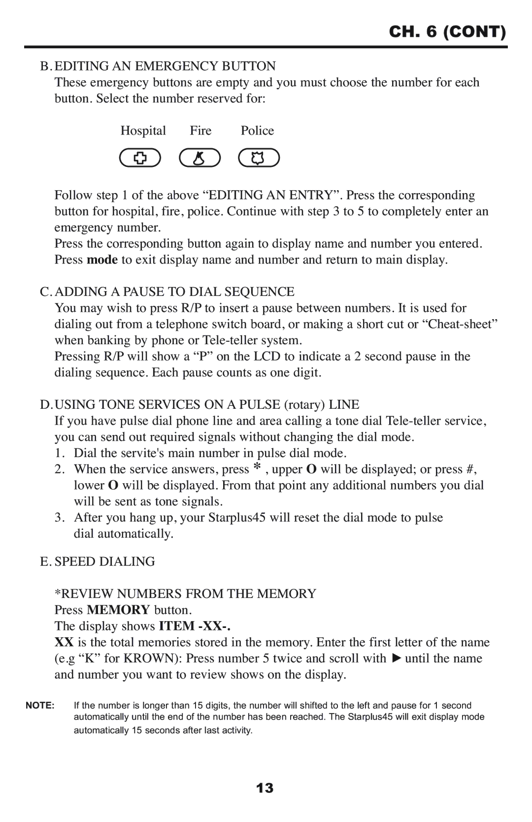 Krown Manufacturing StarPlus-45 owner manual Editing AN Emergency Button, Adding a Pause to Dial Sequence, Speed Dialing 