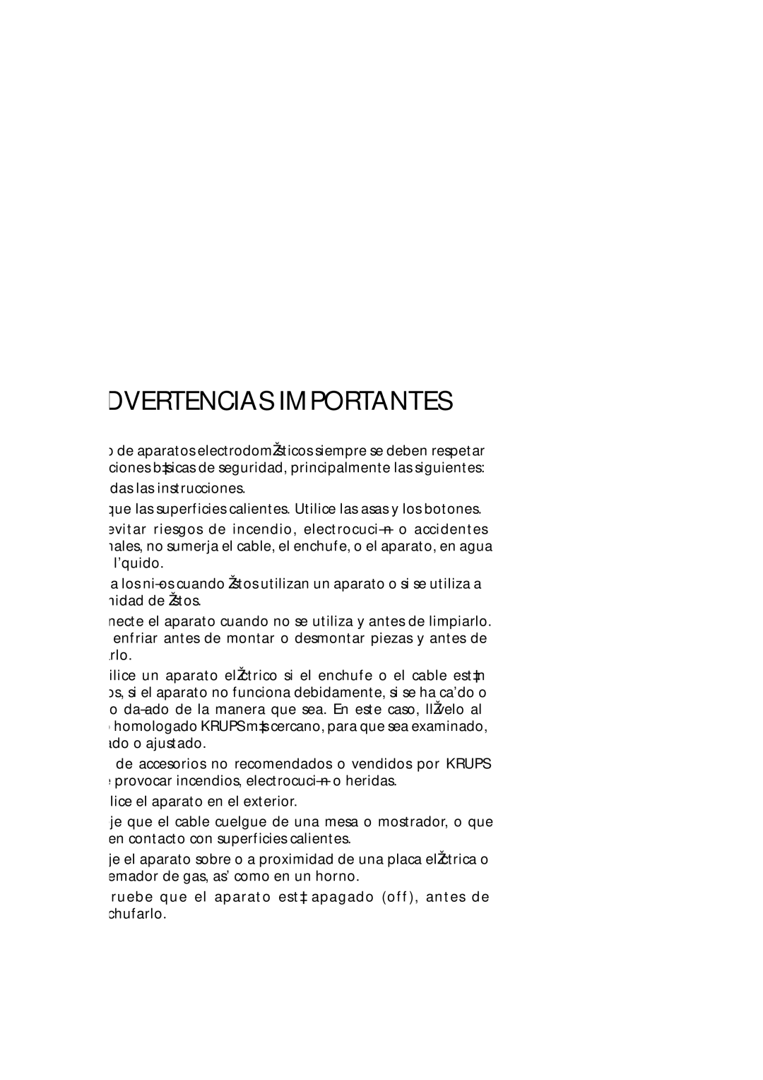 Krups 229, 199, 197 manual Advertencias Importantes 