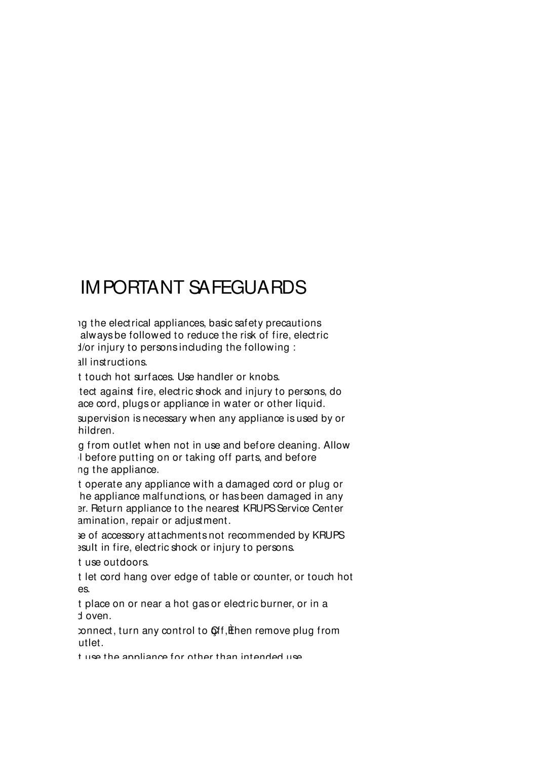 Krups 199, 229, 197 manual Important Safeguards 