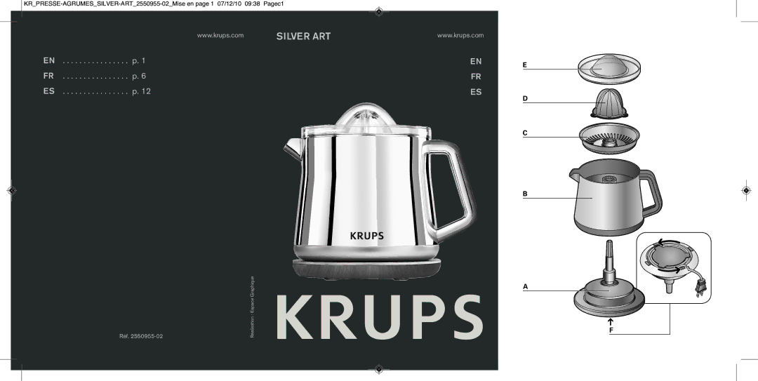 Krups 2550955-02 manual Silver ART 