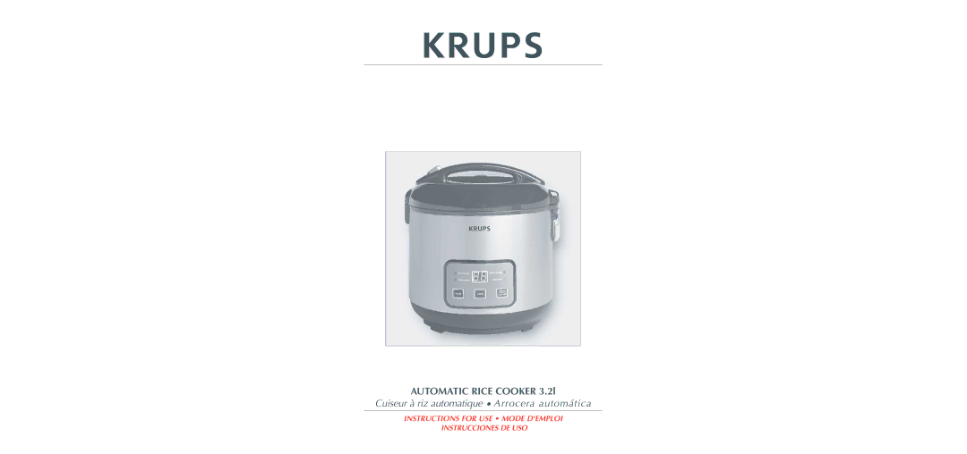 Krups 3.21 manual Automatic Rice Cooker 3.2l 