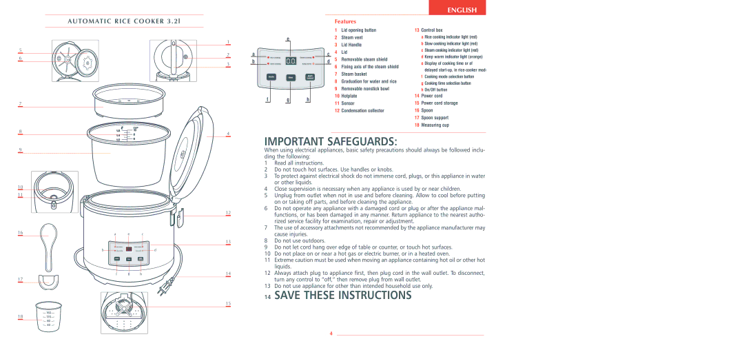 Krups 3.21 manual AU to M Atic Rice Cooker 3 l, Features 