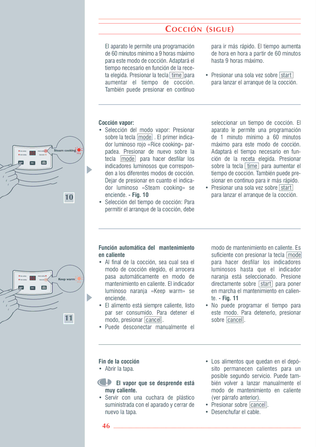 Krups 3.21 manual Cocción Sigue, Función automática del mantenimiento, En caliente, Te. Fig, Fin de la cocción 