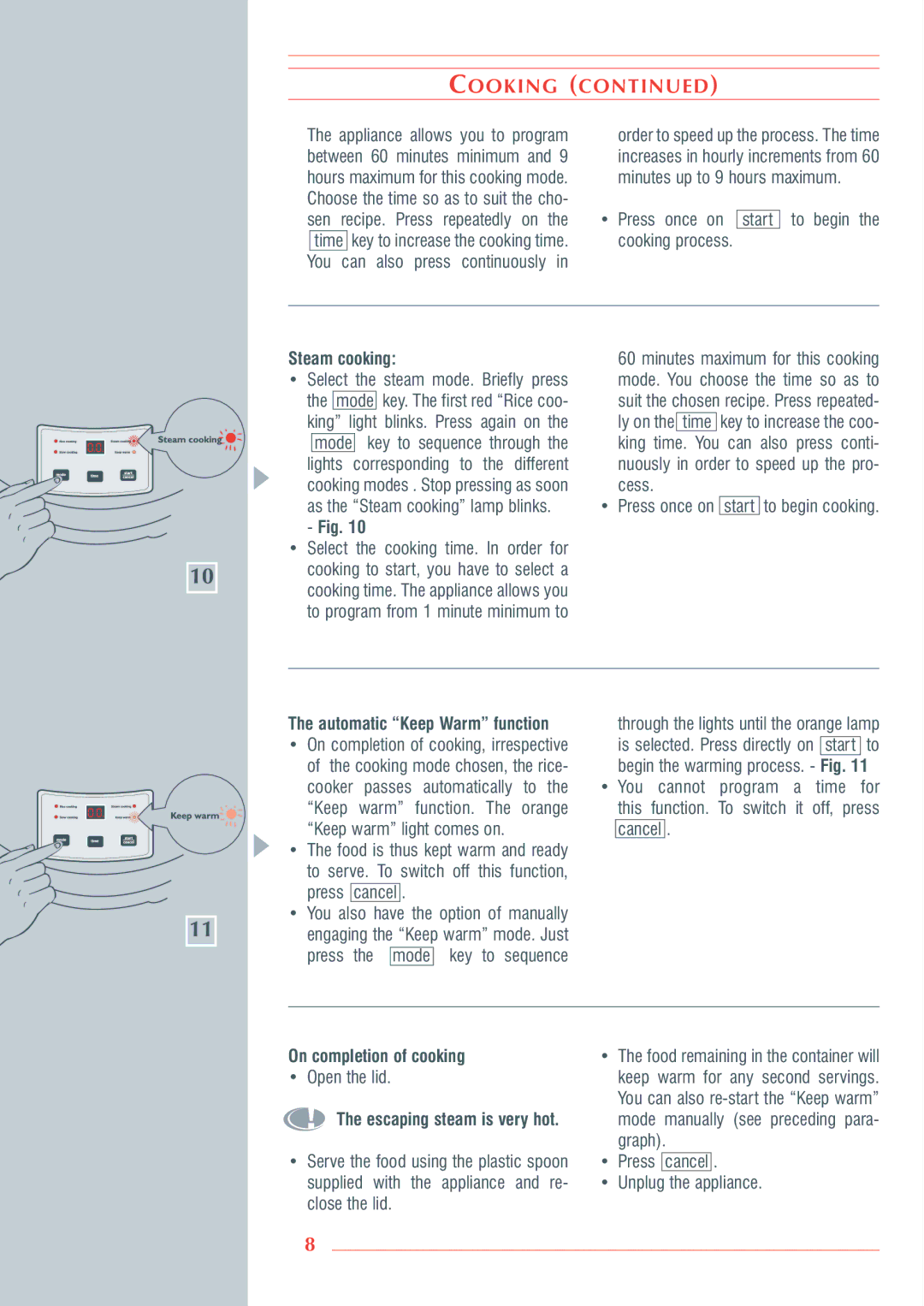 Krups 3.21 manual Steam cooking, On completion of cooking 