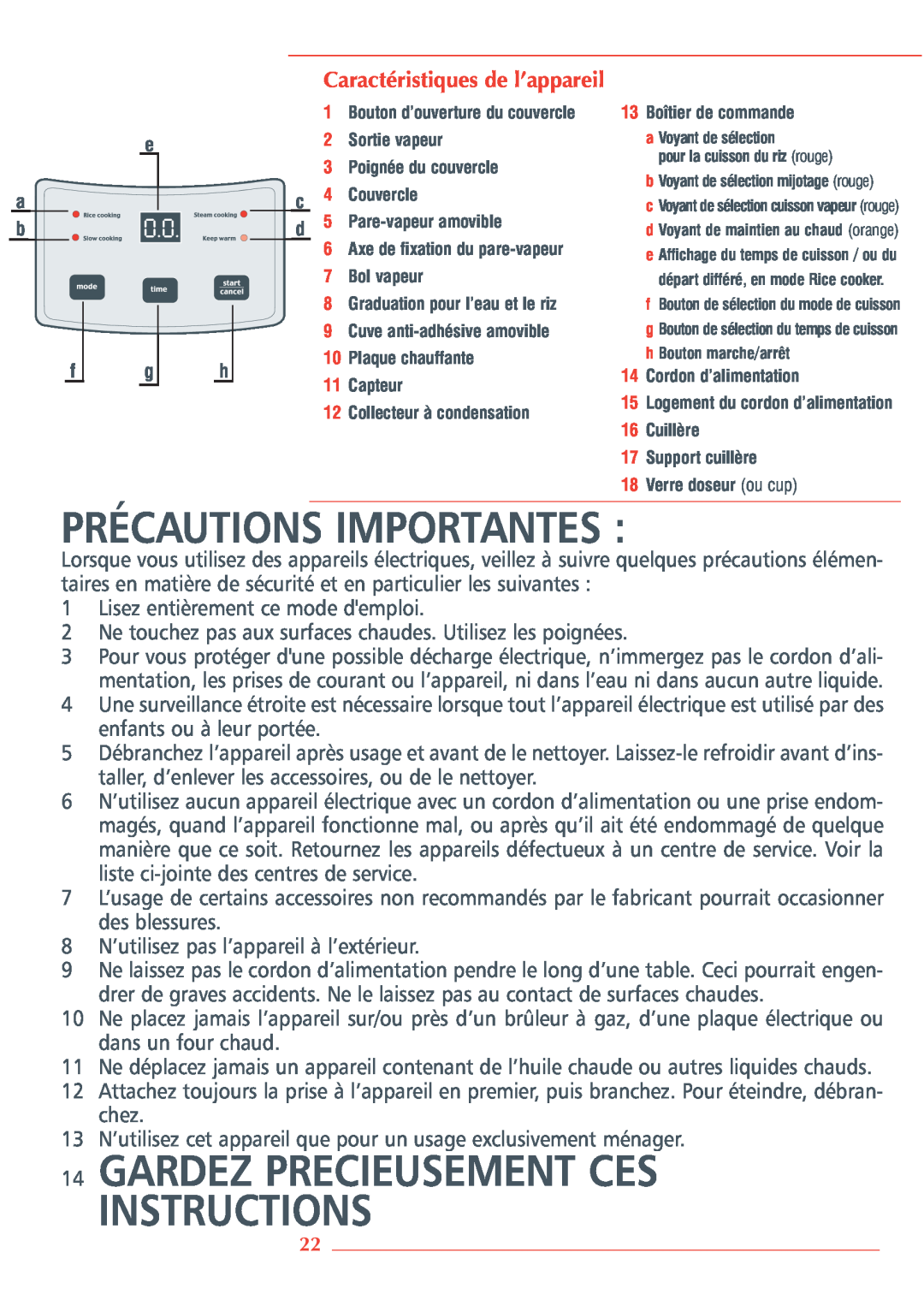 Krups 3.21 manual Précautions Importantes, Gardez Precieusement Ces Instructions 