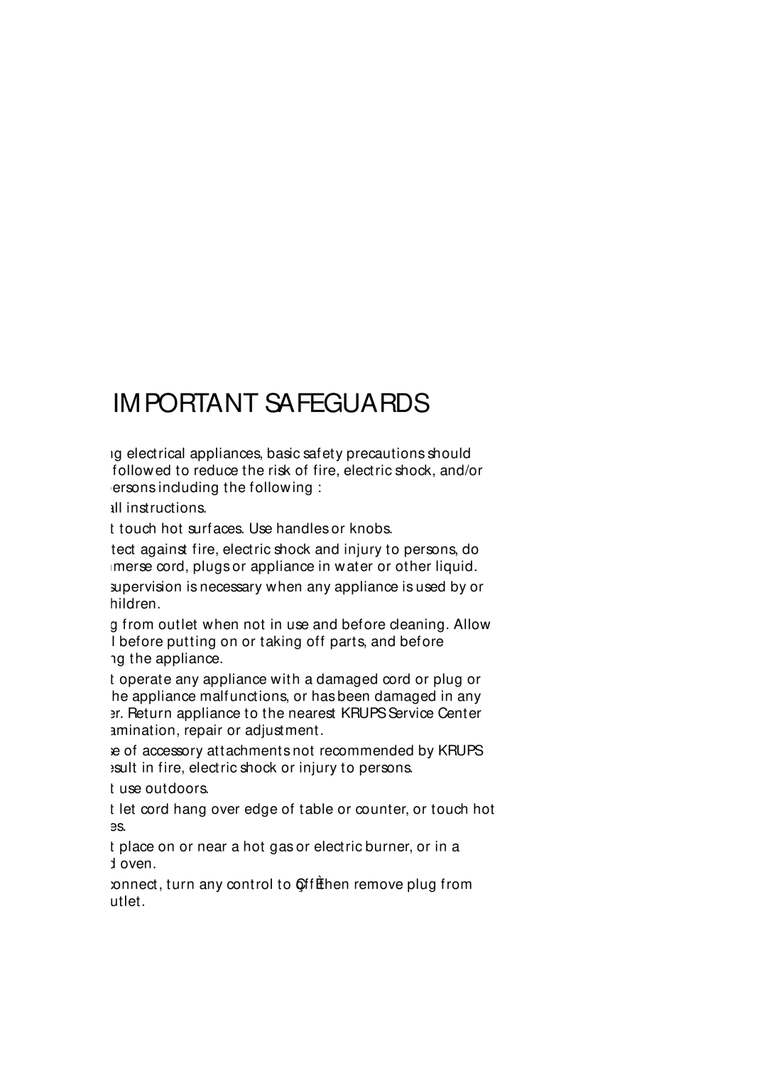 Krups 466 manual Important Safeguards 