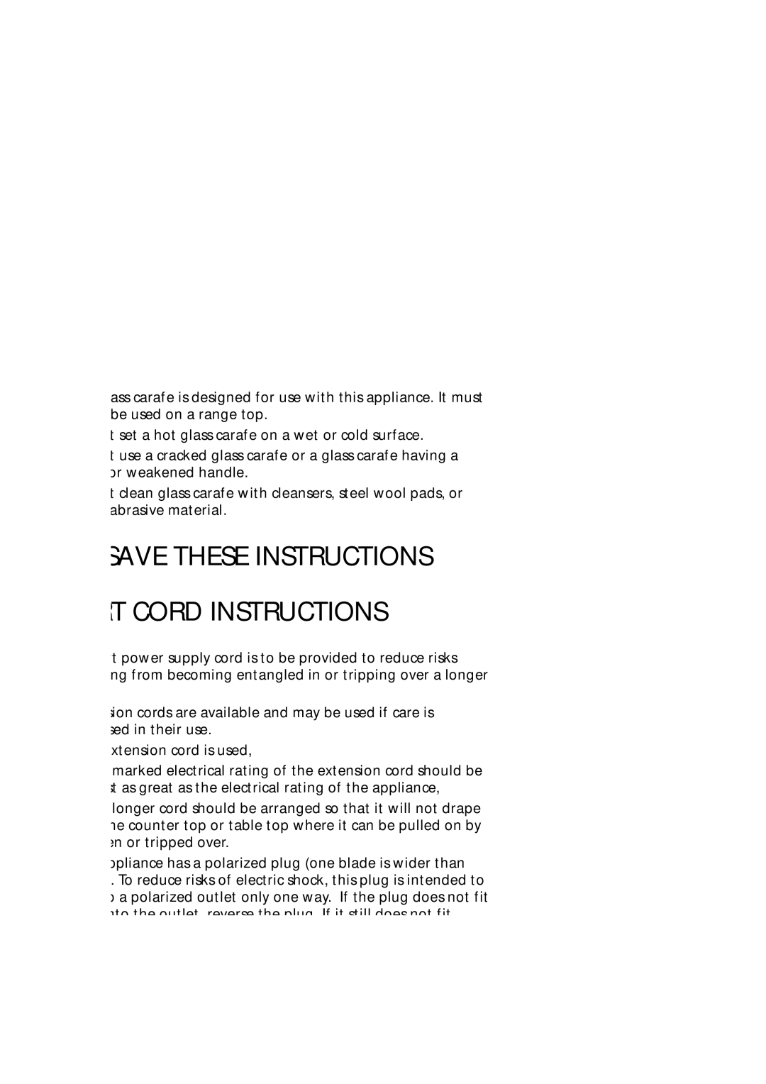 Krups 466 manual Short Cord Instructions 