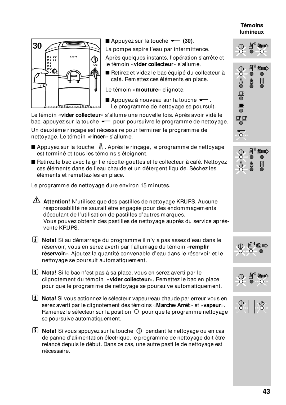 Krups 889 manuel dutilisation Témoins lumineux 