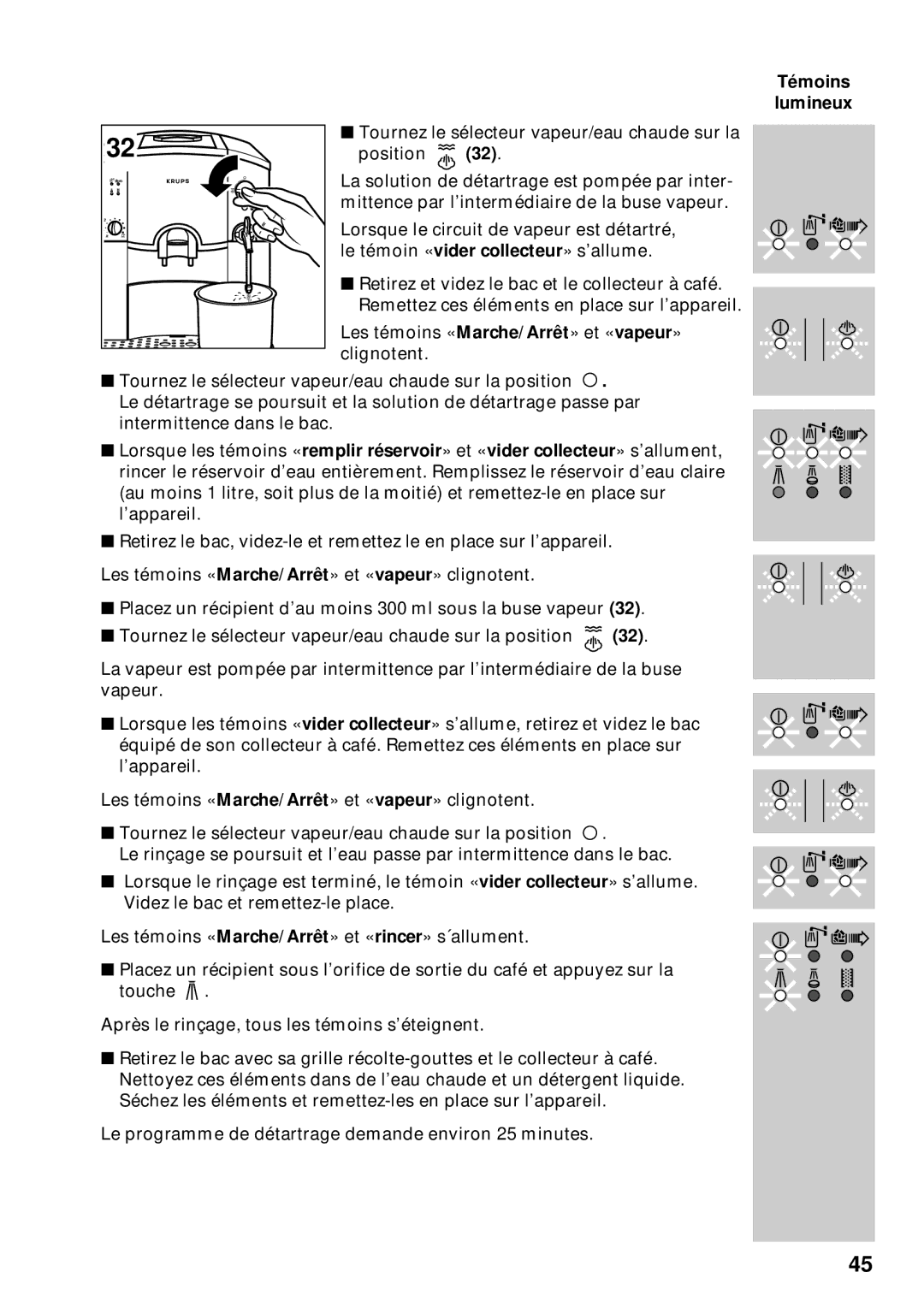 Krups 889 manuel dutilisation Témoins lumineux 