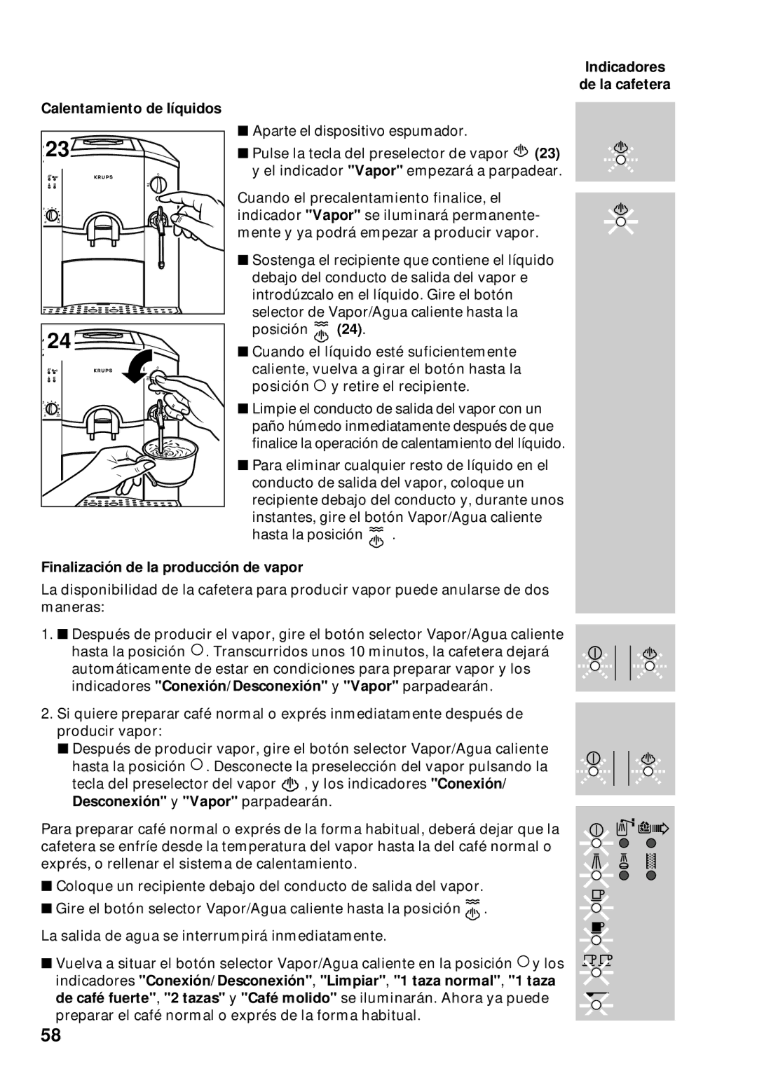 Krups 889 manuel dutilisation Calentamiento de líquidos 