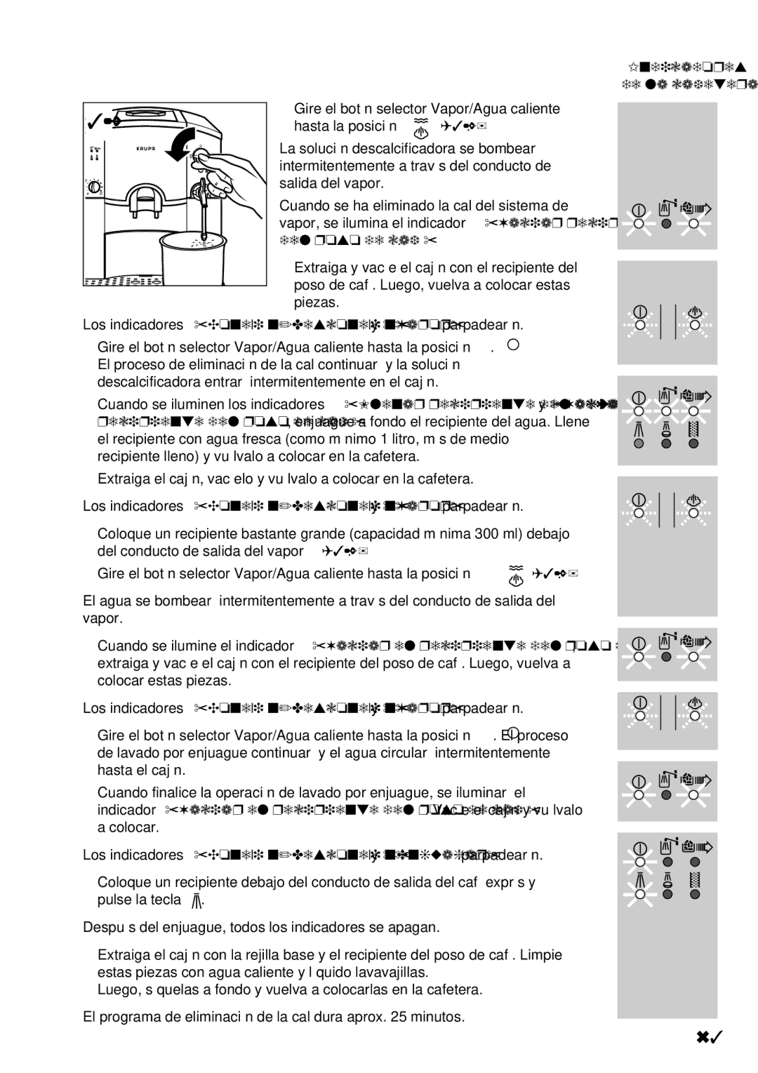 Krups 889 manuel dutilisation Los indicadores Conexión/Desconexión y Enjuagar parpadearán 