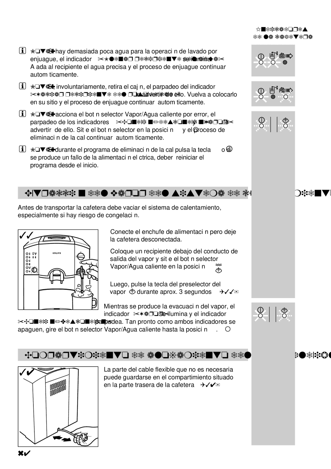 Krups 889 Extracción del vapor del sistema de calentamiento, Compartimiento de alojamiento del cable flexible 