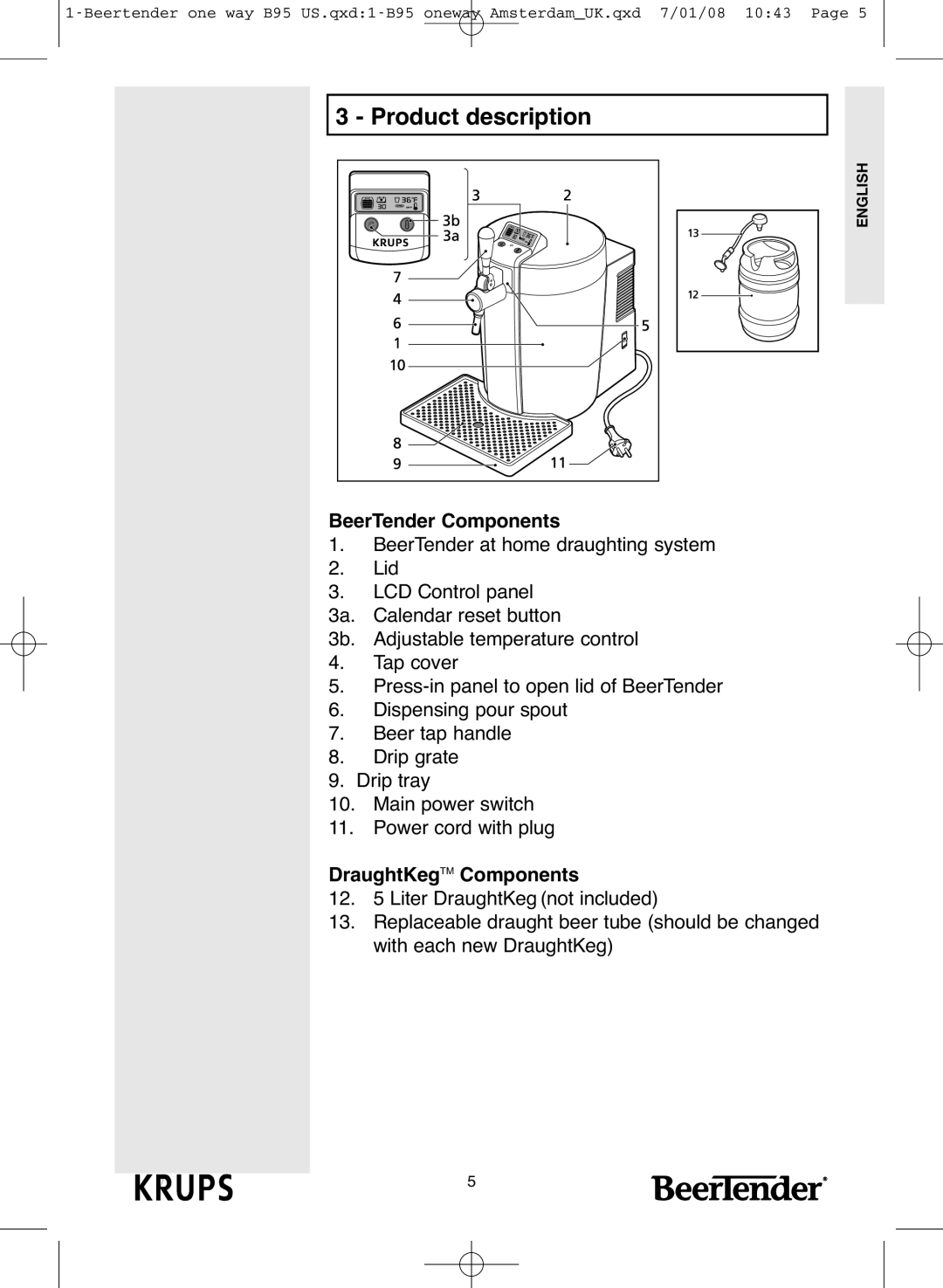 Krups IB95 warranty Product description, BeerTender Components 