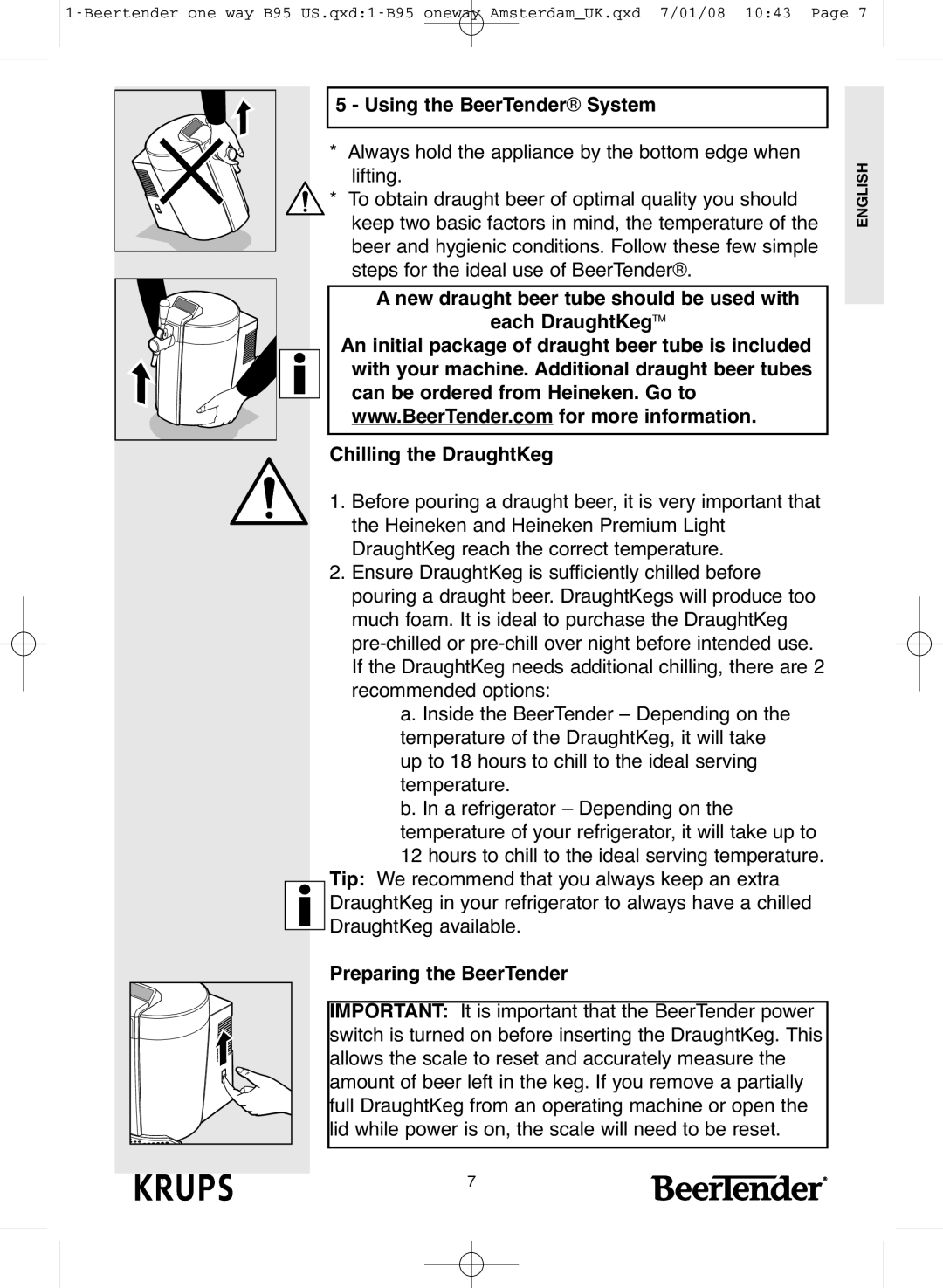 Krups IB95 warranty Using the BeerTender System, Preparing the BeerTender 