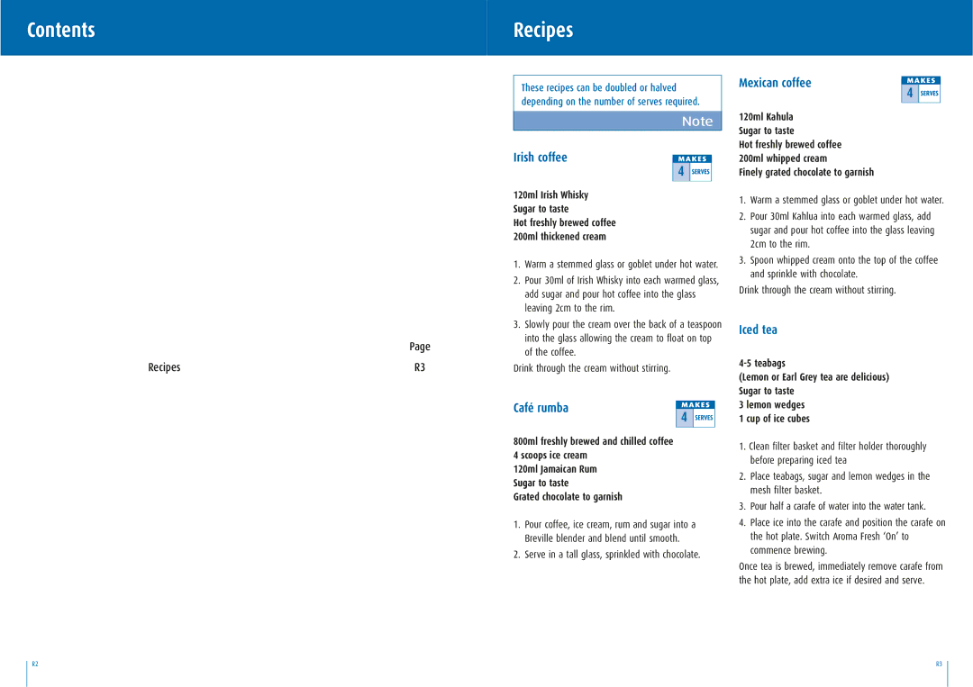 Krups BCM120 manual Contents Recipes 