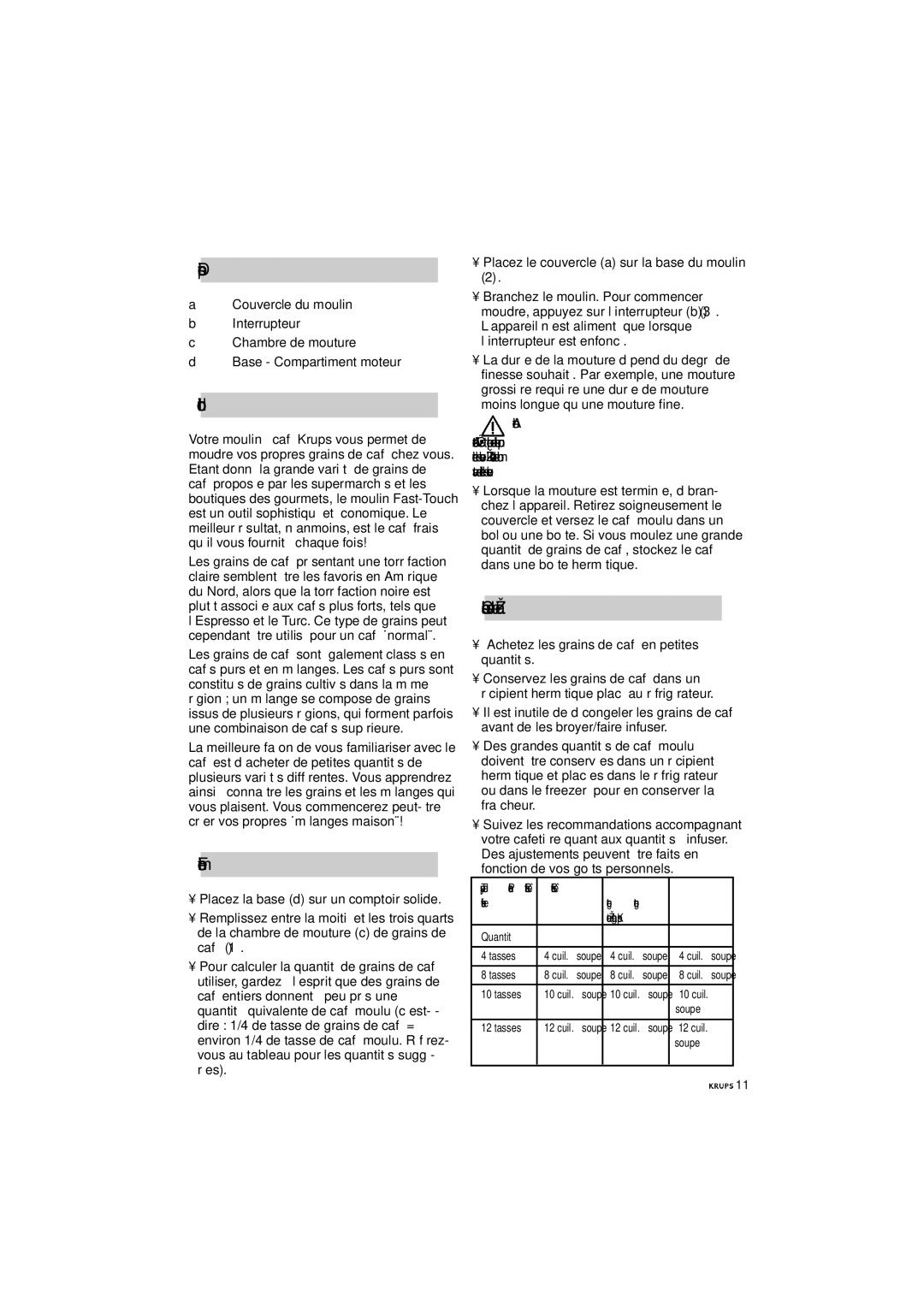 Krups F 203 manual Fonctionnement, Conseils sur le café 