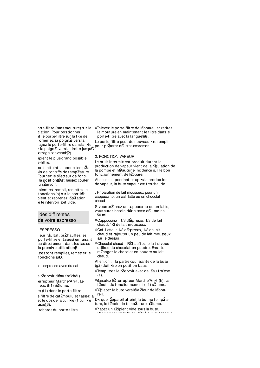 Krups FNP1 manual Utilisation des différentes Fonctions de votre espresso, Préparation de l’espresso avec du café moulu 