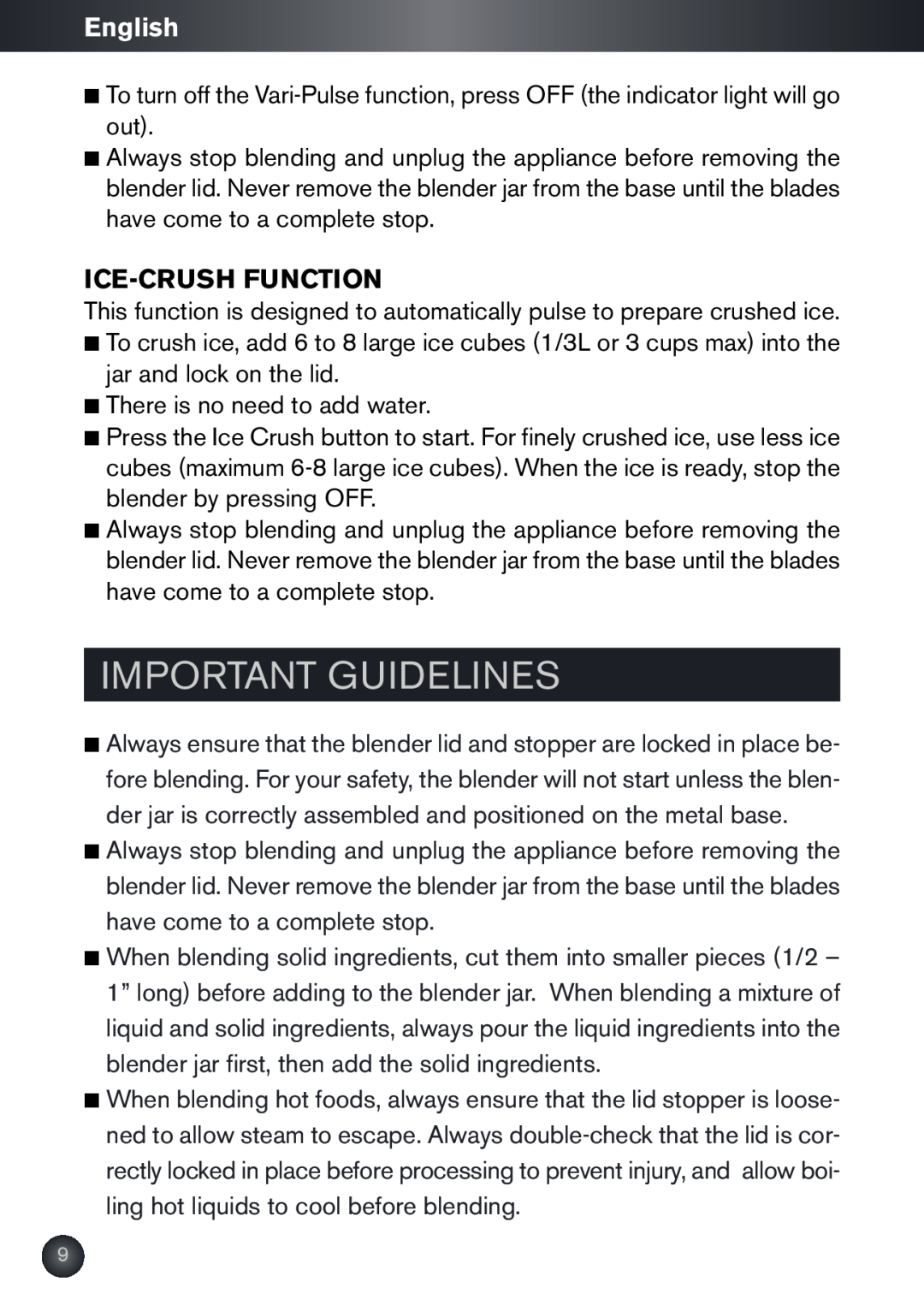 Krups KB790 manual Important Guidelines, English, Ice-Crush Function 