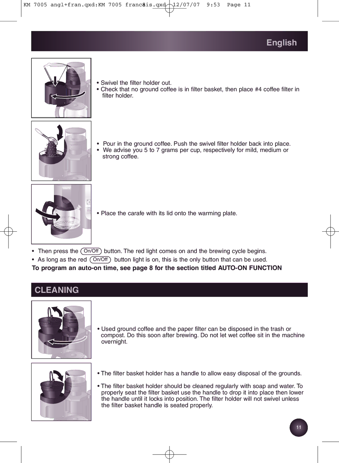 Krups KM7000 manual Cleaning 