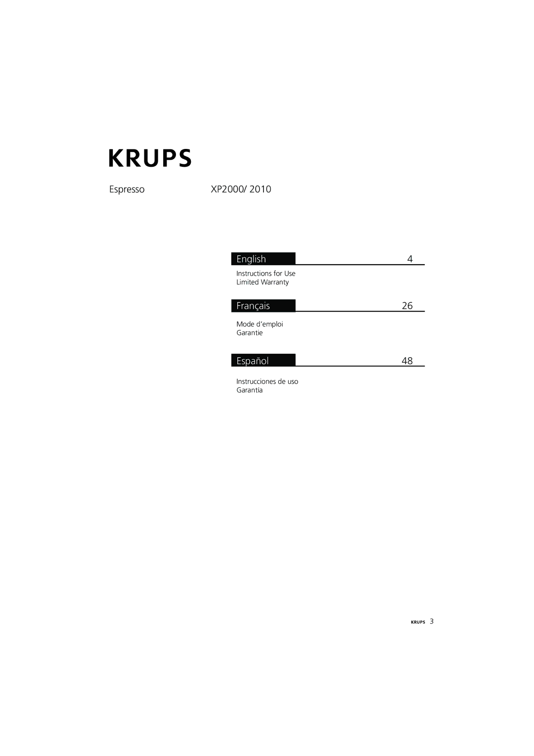 Krups XP2000, XP2010 manual English 