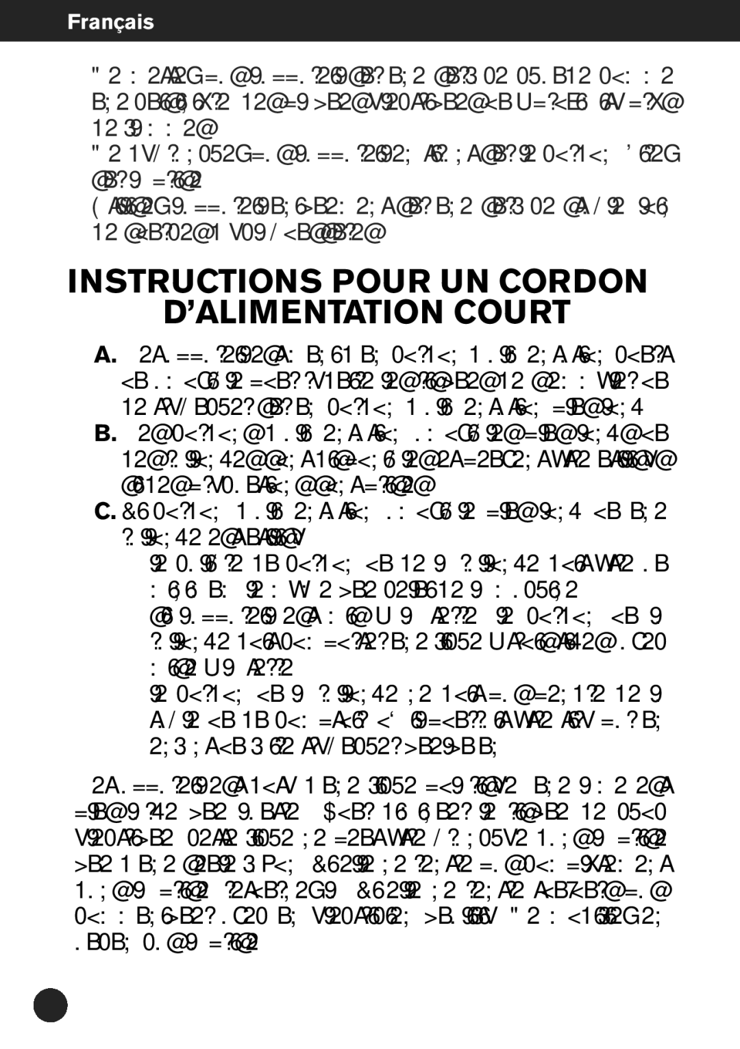 Krups ZX7000 manual Instructions Pour UN Cordon ’ALIMENTATION Court 