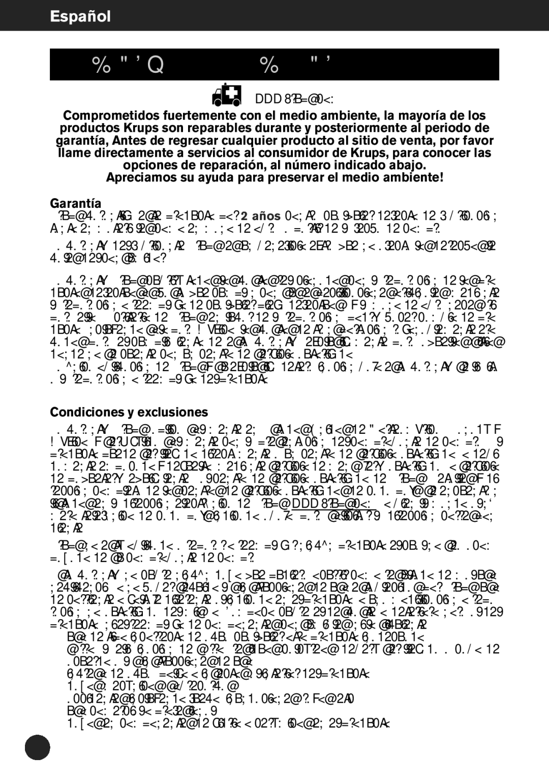 Krups ZX7000 manual Garantía DEL Fabricante, Condiciones y exclusiones 