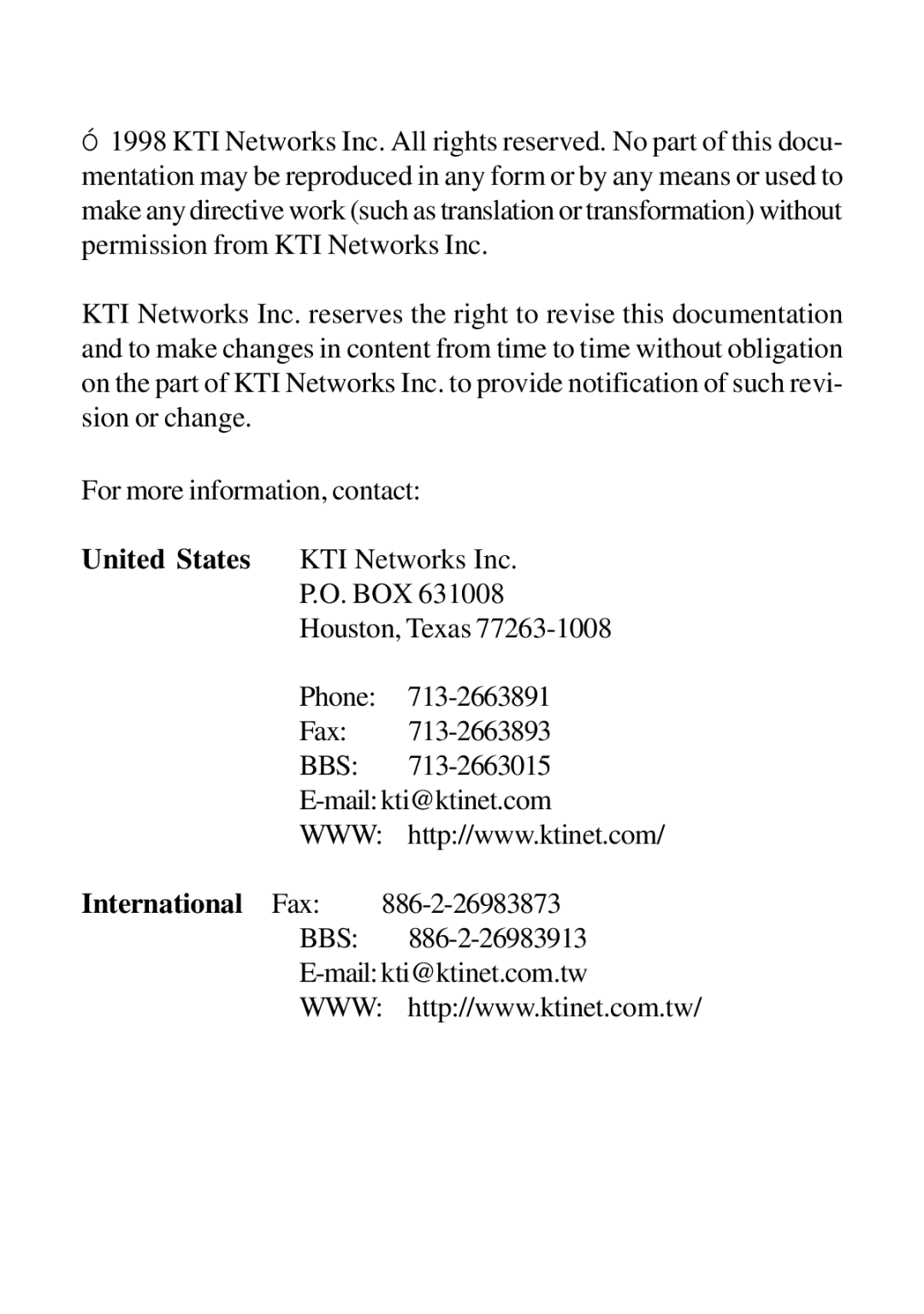 KTI Networks 10BASE-T manual 