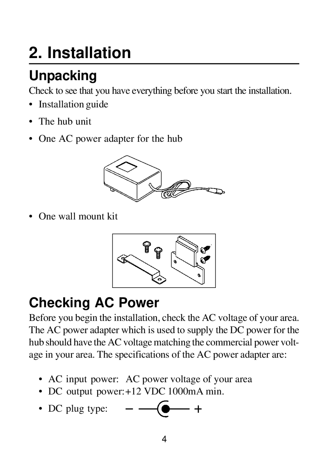 KTI Networks 10BASE-T manual Installation, Unpacking, Checking AC Power 