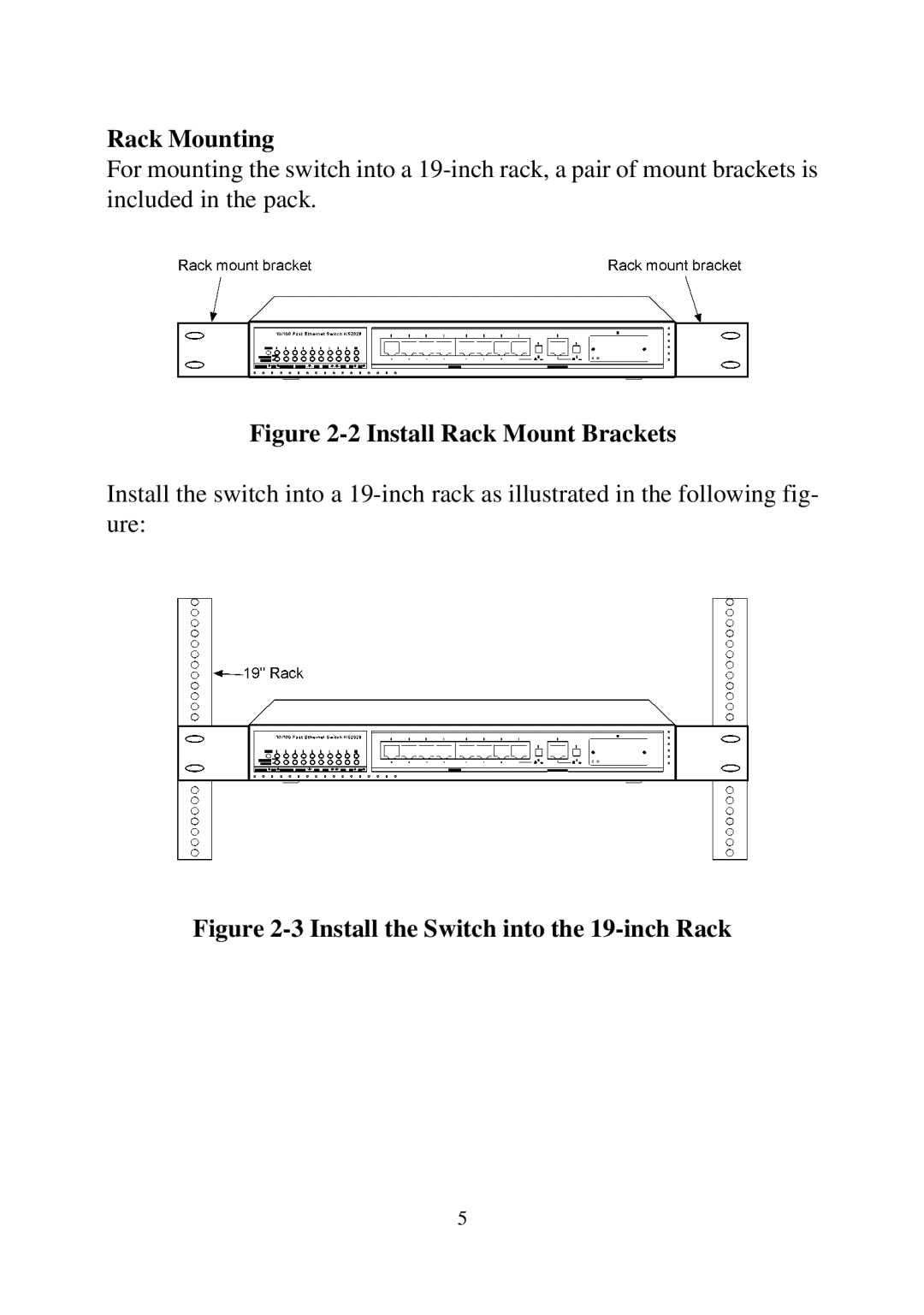 KTI Networks 2028 manual Rack Mounting, Install Rack Mount Brackets 