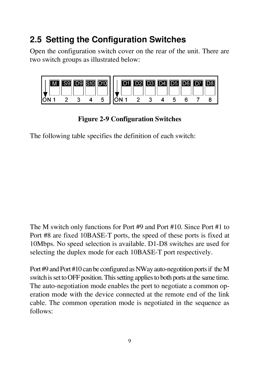 KTI Networks 2028 manual Setting the Configuration Switches 