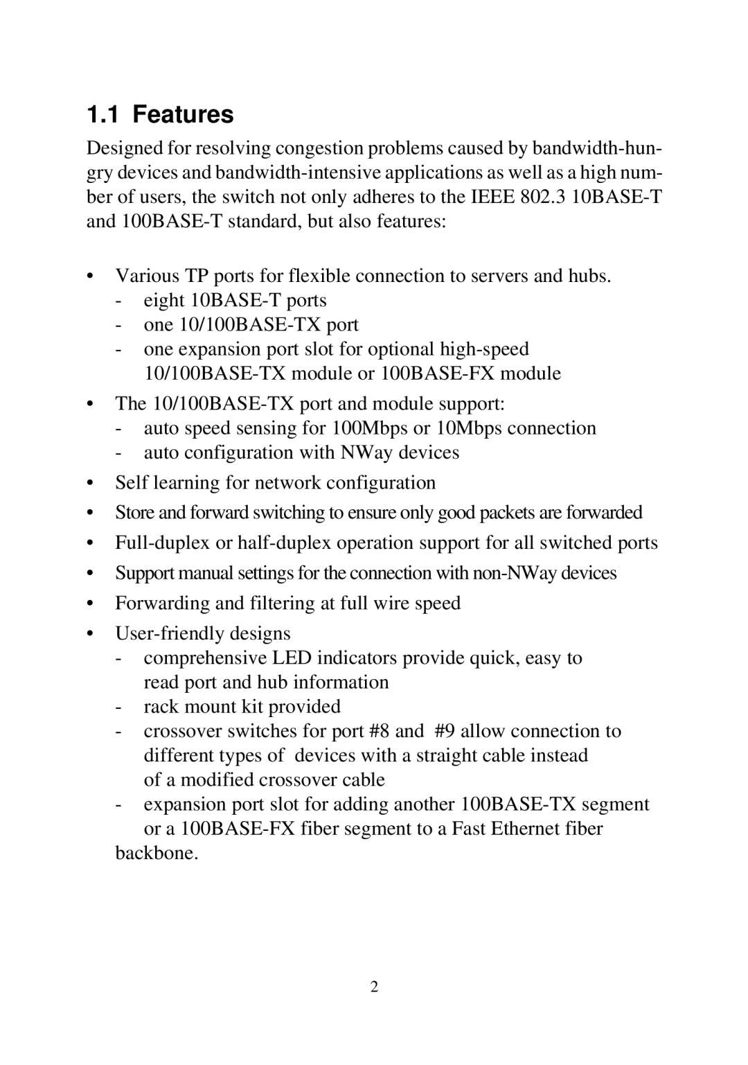 KTI Networks 2028 manual Features 