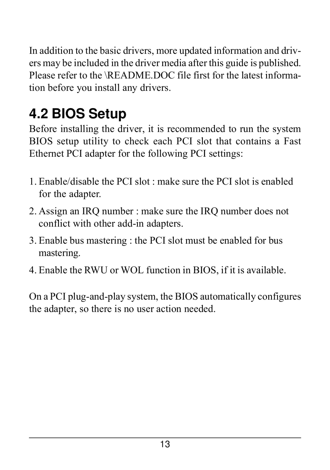 KTI Networks 221TX/3 manual Bios Setup 