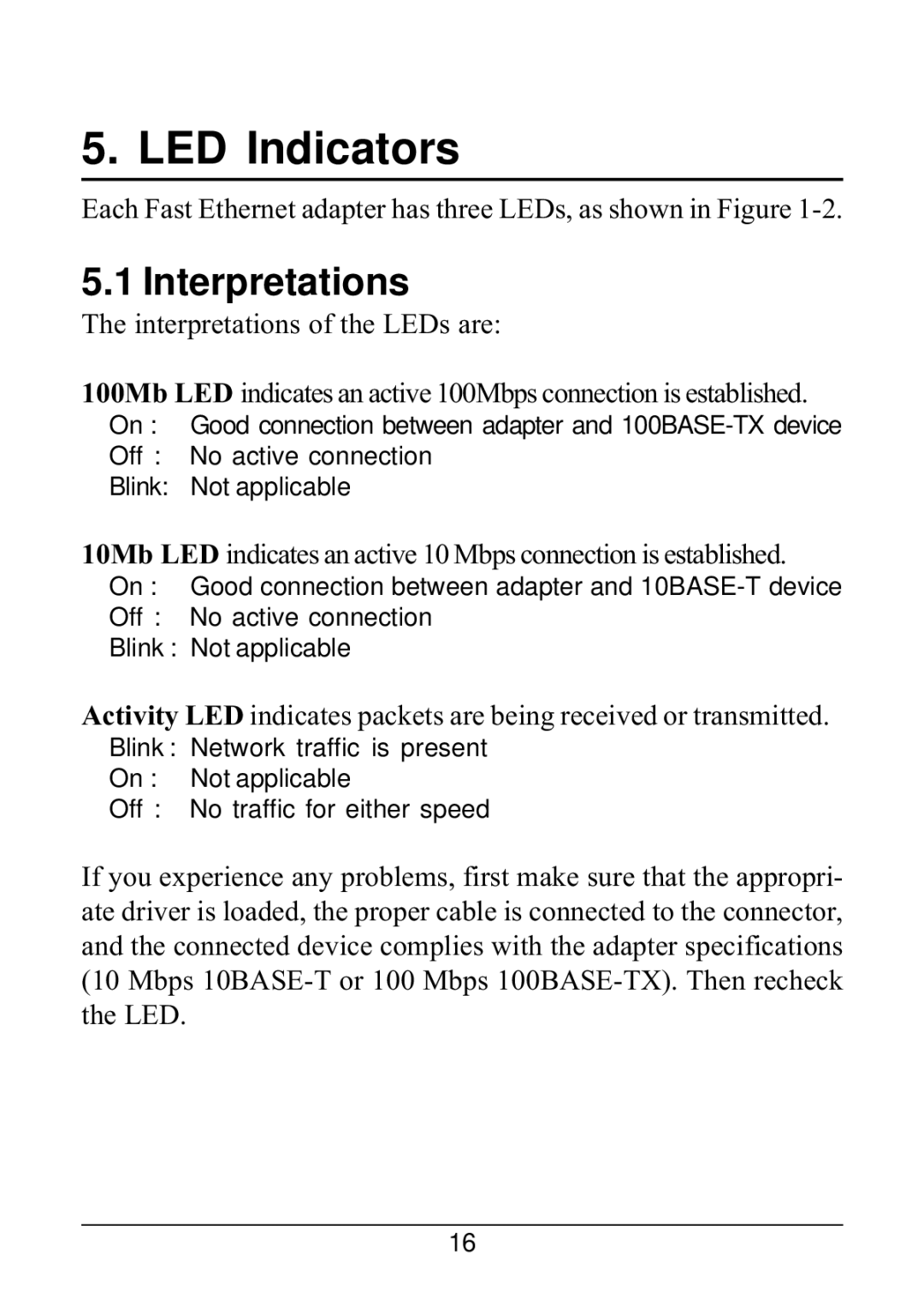 KTI Networks 221TX/3 manual LED Indicators, Interpretations 