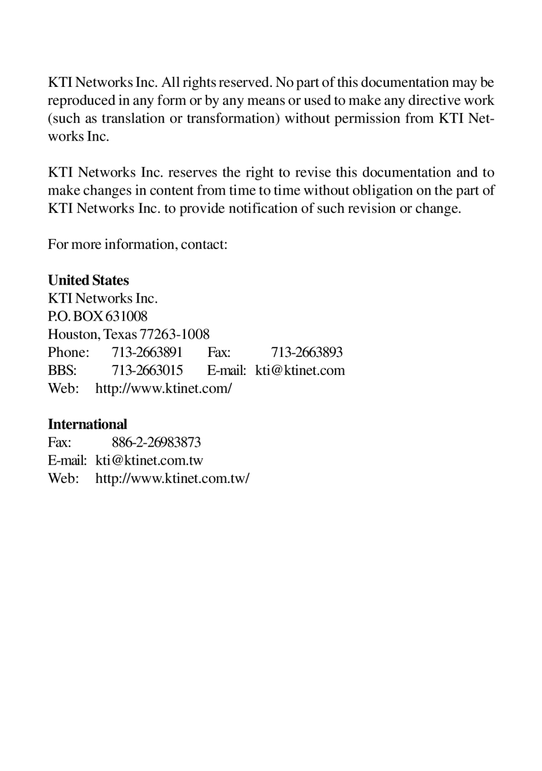 KTI Networks DH-8T manual United States 