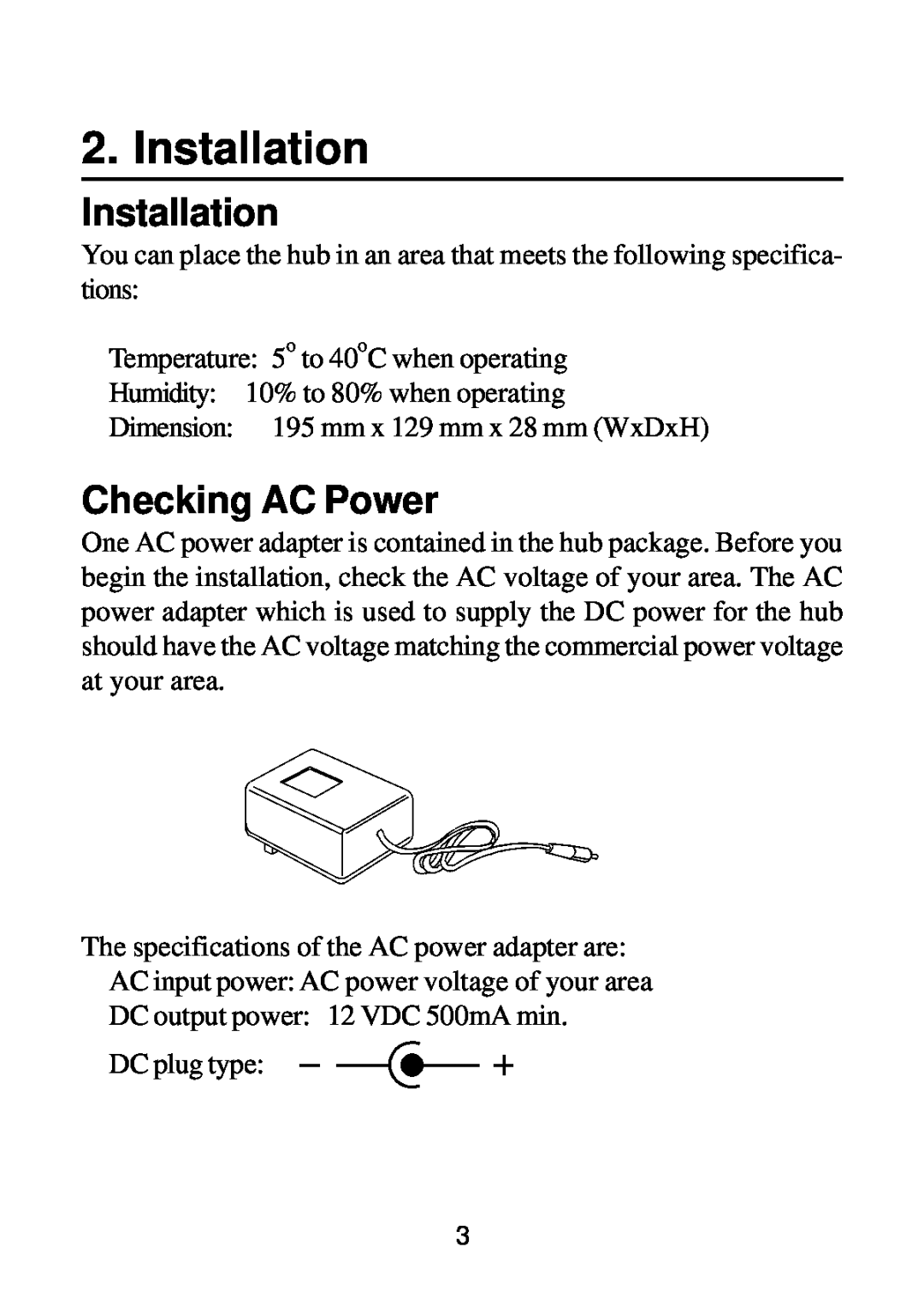 KTI Networks DH-8T manual Installation, Checking AC Power 