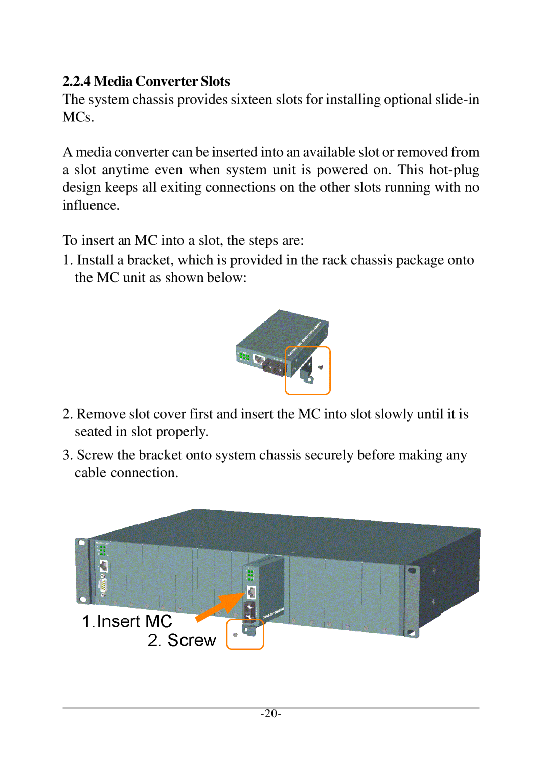 KTI Networks KC-1300 operation manual Media Converter Slots 