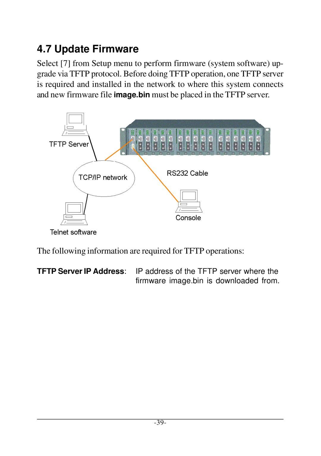 KTI Networks KC-1300 operation manual Update Firmware, Following information are required for Tftp operations 