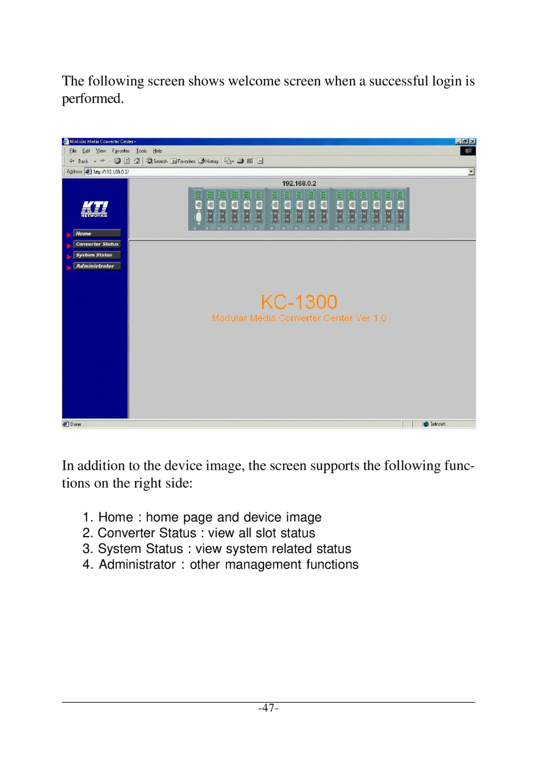 KTI Networks KC-1300 operation manual 