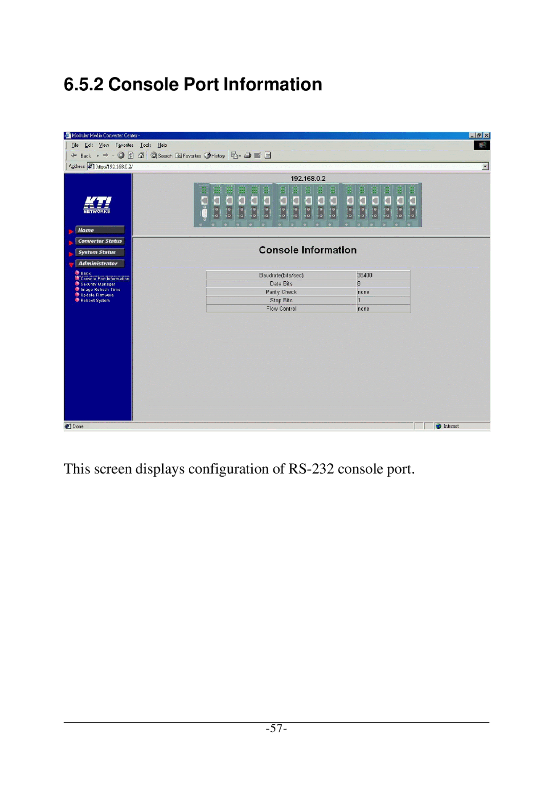 KTI Networks KC-1300 operation manual Console Port Information 