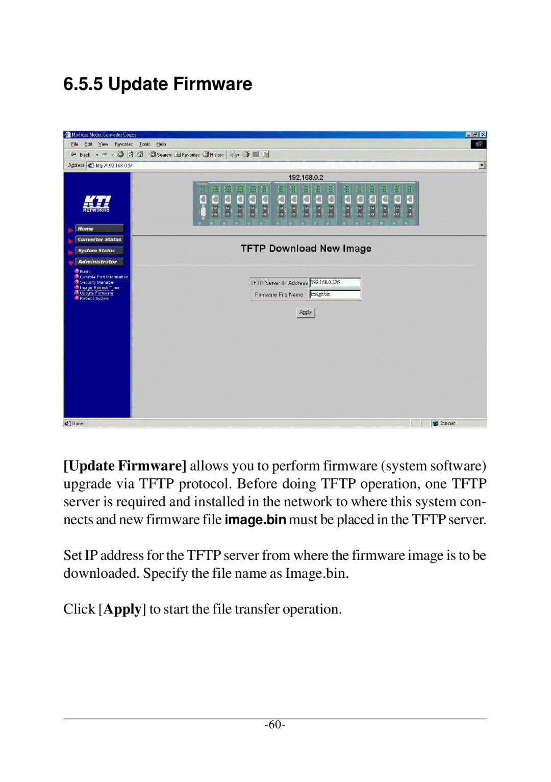 KTI Networks KC-1300 operation manual Update Firmware 