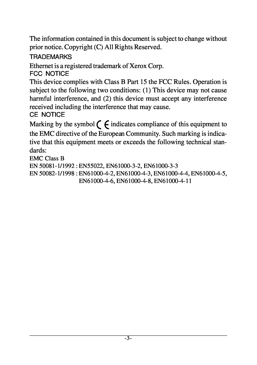 KTI Networks KC-300D manual Ethernet is a registered trademark of Xerox Corp 