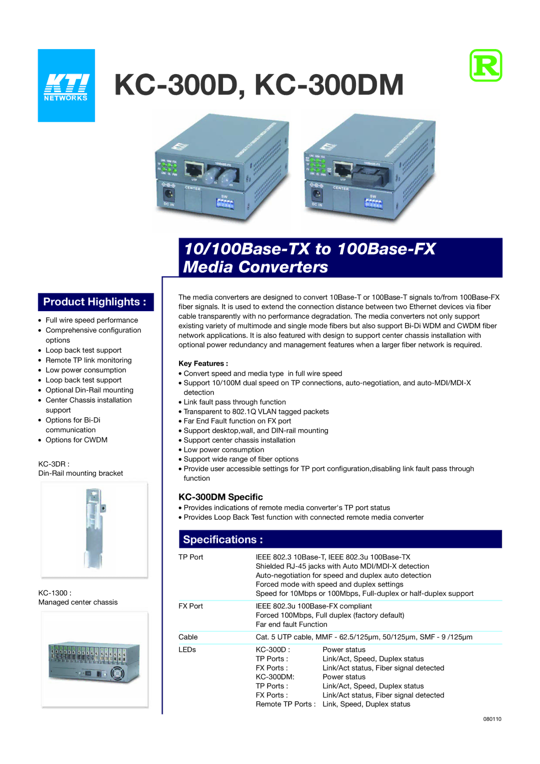 KTI Networks KC-300DM specifications Product Highlights, Specifications, Key Features 