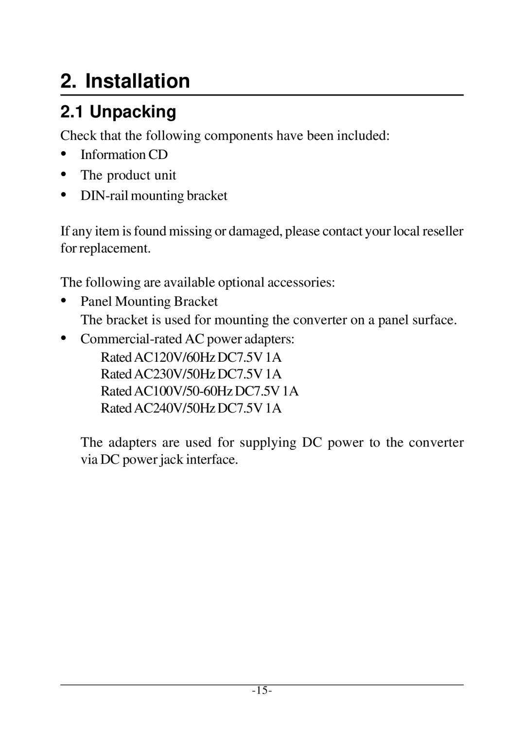 KTI Networks KCD-302 Series manual Installation, Unpacking 