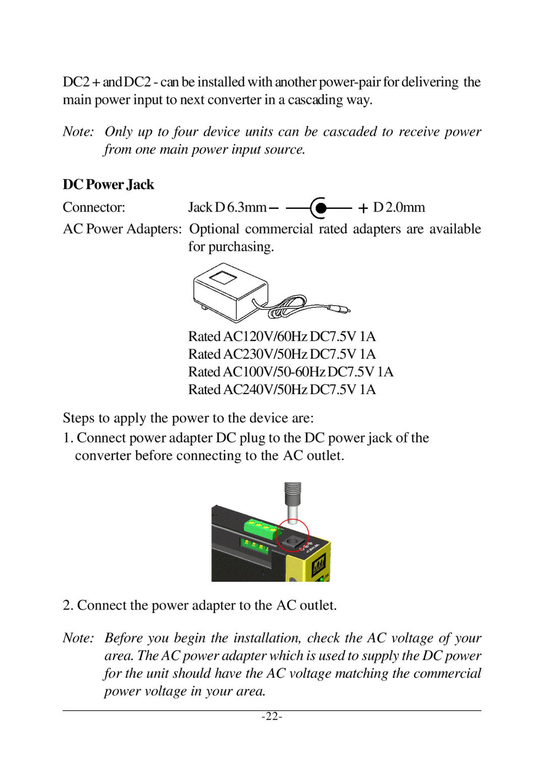 KTI Networks KCD-302 Series manual DC Power Jack 