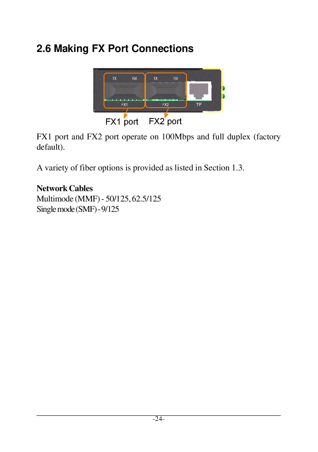 KTI Networks KCD-302 Series manual Making FX Port Connections 