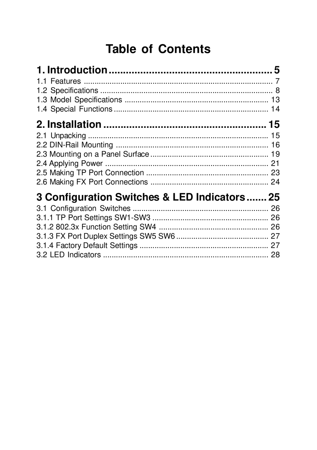 KTI Networks KCD-302 Series manual Table of Contents 