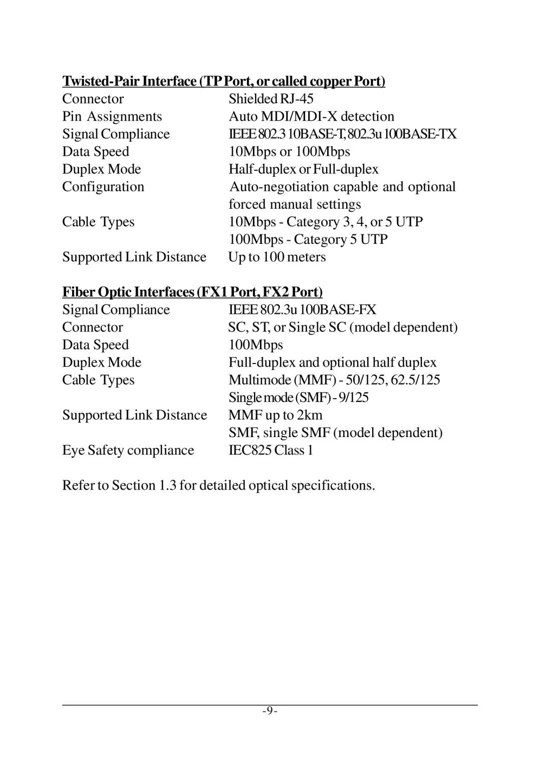 KTI Networks KCD-302 Series manual Twisted-Pair Interface TPPort, or called copper Port 